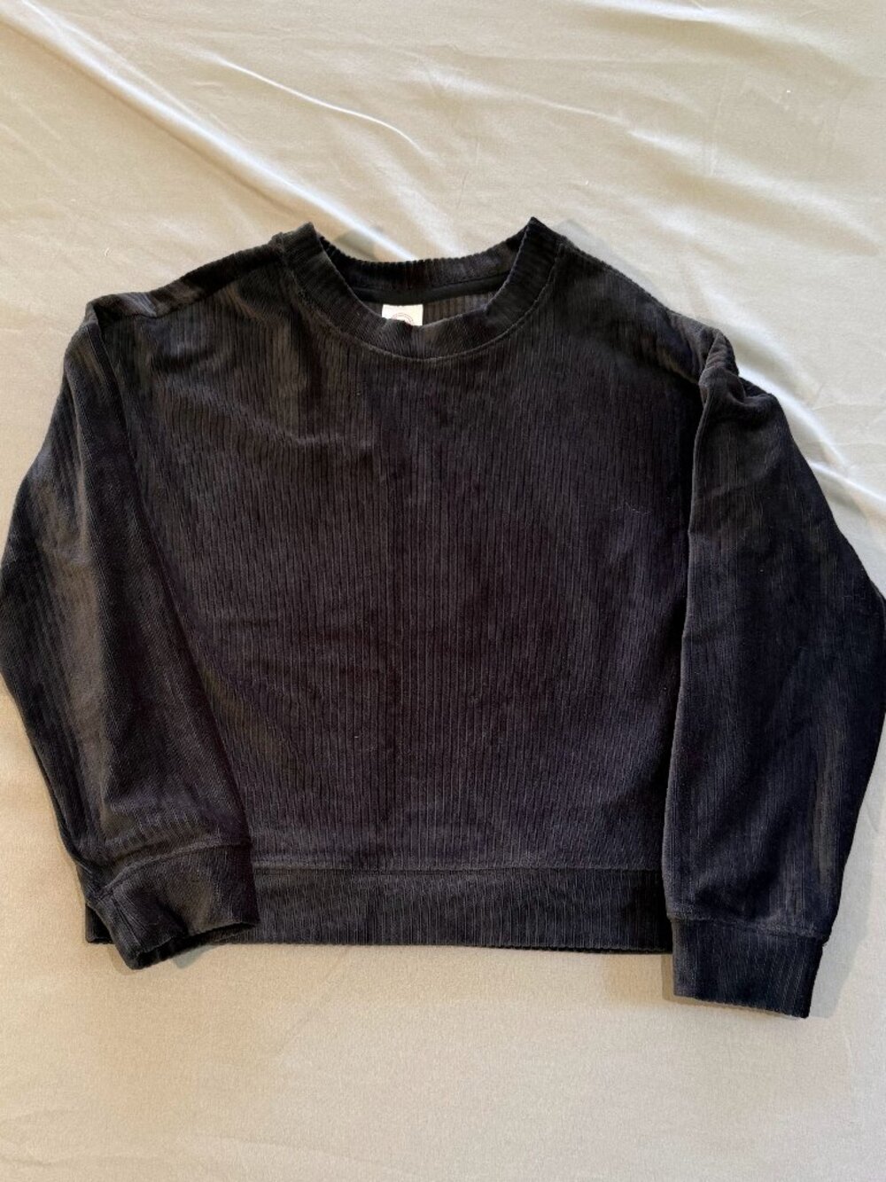 Wonder Nation Girls Black Velour  Ribbed Textured Long Sleeve Shirt Size 7/8 EUC